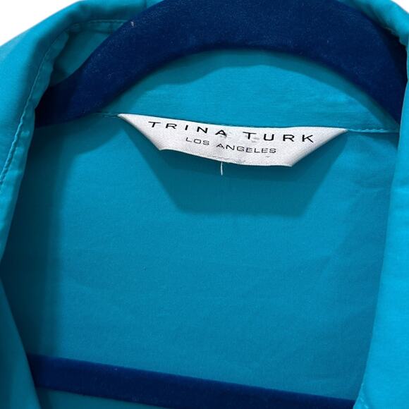 Trina Turk Cotton Twist Front V Neck Blouse in Turquoise - Picture 4 of 7